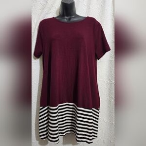 Zenana premium Womens Stripe Solid  Contrast short sleeve Top large pockets long